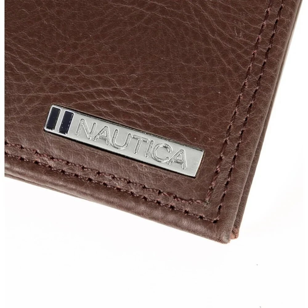 Men's Logo - Brown Bifold Leather Wallet RFID Blocking ID Window Card Slots